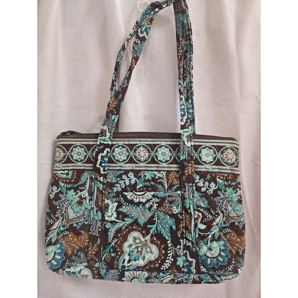 Vera Bradley Canyon Quilted Cotton Tote Bag Floral Paisley Brown Turquoise